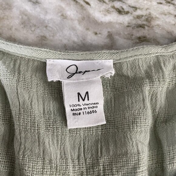 Japna V-Neck Knit Tunic Top Sz M Moss Green Flutter Tiered Viscose Boho Peasant - Picture 4 of 9